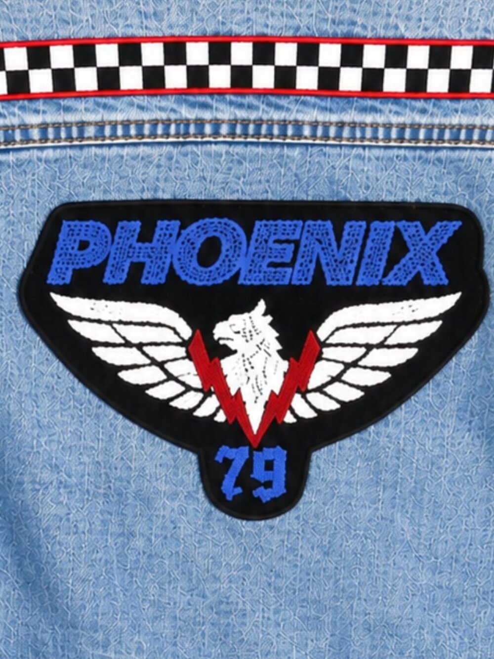 Forever 21 Custom Patch Denim Jacket Racing Moto Phoenix Women’s Medium - Picture 5 of 5
